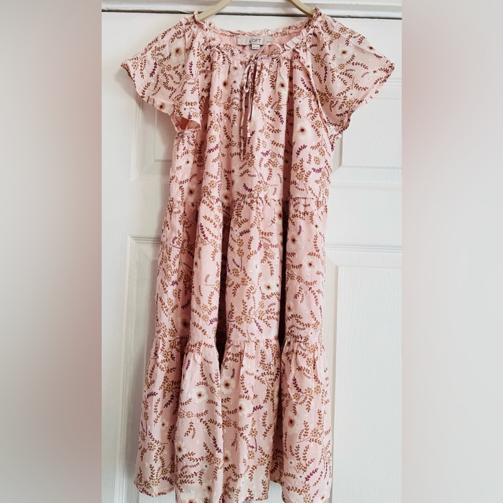 LOFT Pink and Brown Floral Dress, worn only once.  Very beautiful 🌸